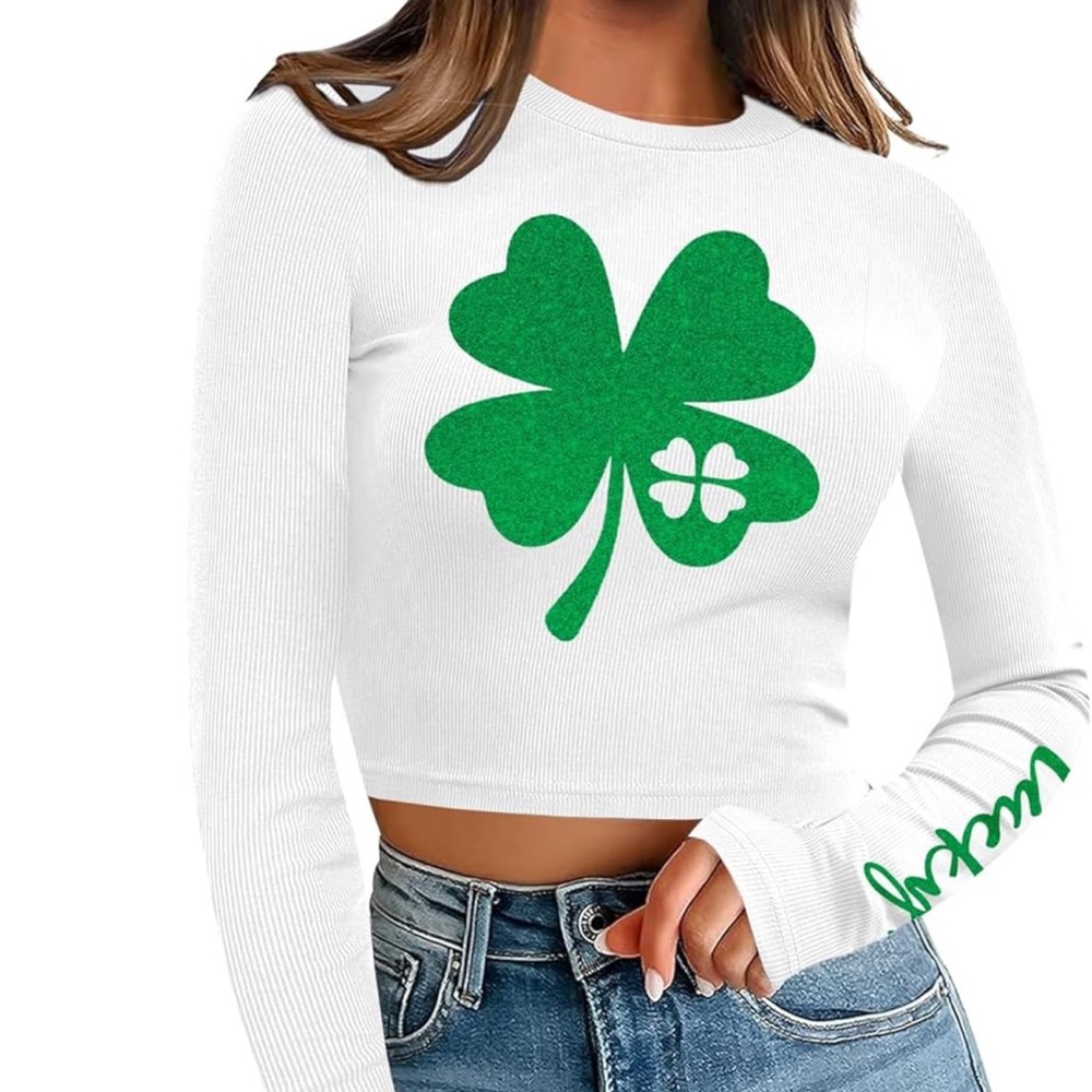 White and Green Clover St. Patrick’s Day Women's Top